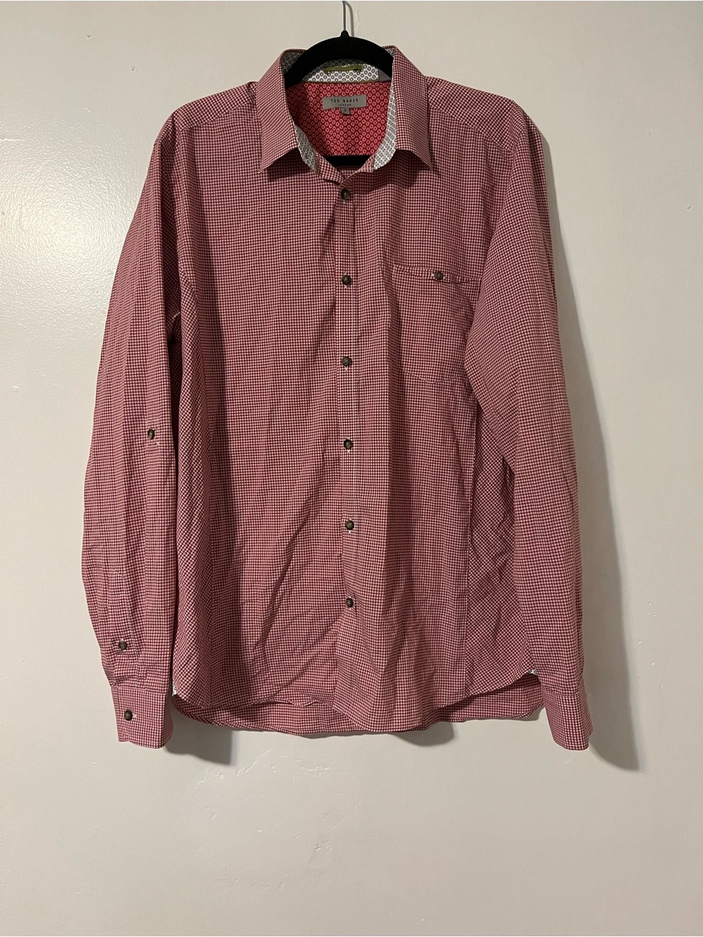 Ted Baker London Pink Micro-Check Long Sleeve Button-Down Shirt